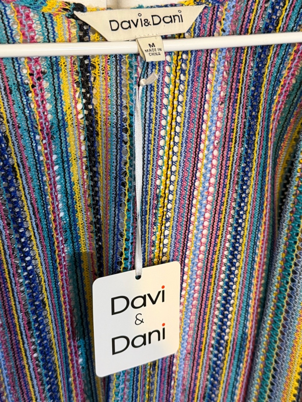 DAVI & DANI Rainbow Striped Knit Top with Blue Trim - Picture 3 of 6